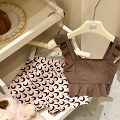 2024 Children's Korean Version New Bell-Edge Strappy Beach Swimming Set for Girls, Separate Two-Piece Swimsuit