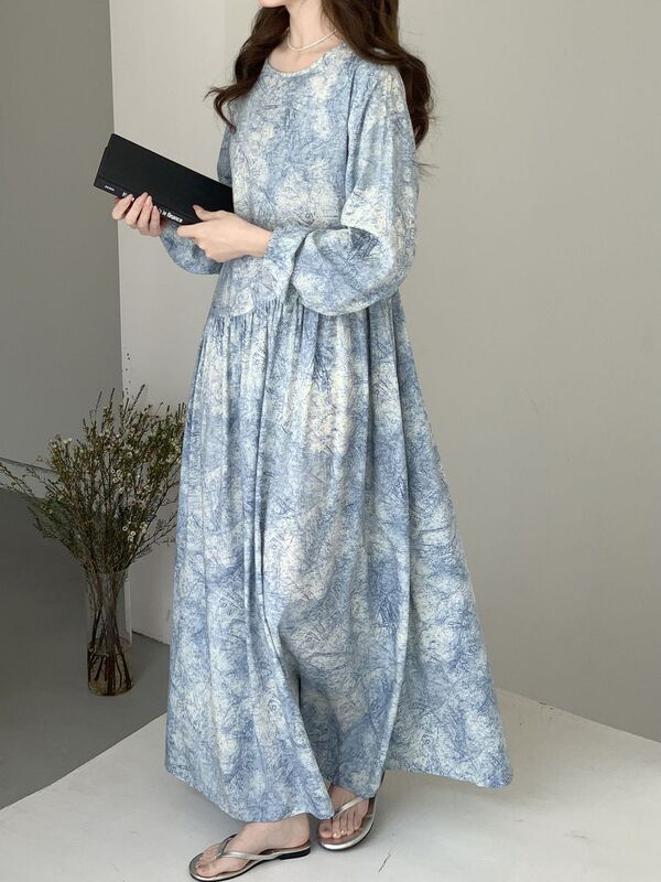 Can Be Worn Outside as a Nightgown, Women's Long-Sleeved Long Cotton Silk Dress, Extra-Long Dress, Suitable for Tall People, Can Be Worn in Spring, Autumn, and Summer Can Be Worn Outside as a Nightgown, Women's Long-Sleeved Long Cotton Silk Dress, Extra-Long Dress, Suitable for Tall People, Can Be Worn in Spring, Autumn, and Summer