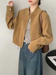 美式复古立领短款外套女秋冬小个子飞行夹克气质感上衣