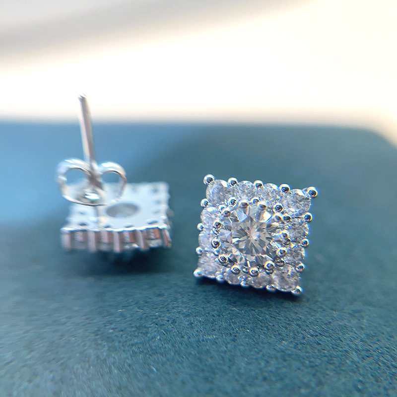 Simple Style Square Copper Inlay Zircon Earrings 1 Pair