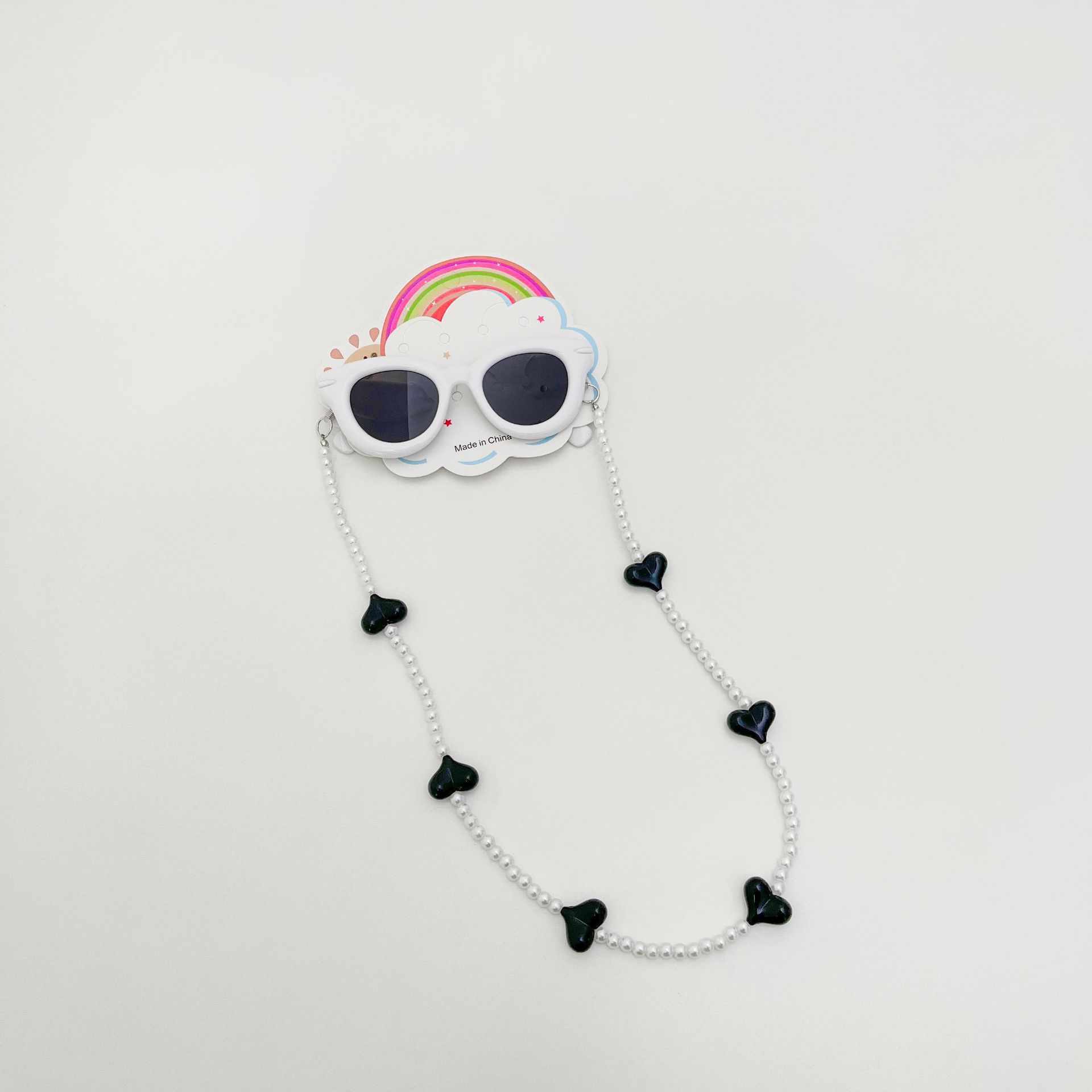 ins verano dopamina niños gafas de sol con cadena conjunto de gafas de sol anti-UV bebé colgar cuello