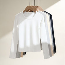 韩系休闲正肩加绒长袖t恤女款纯色修身显瘦u领内搭打底上衣女秋冬