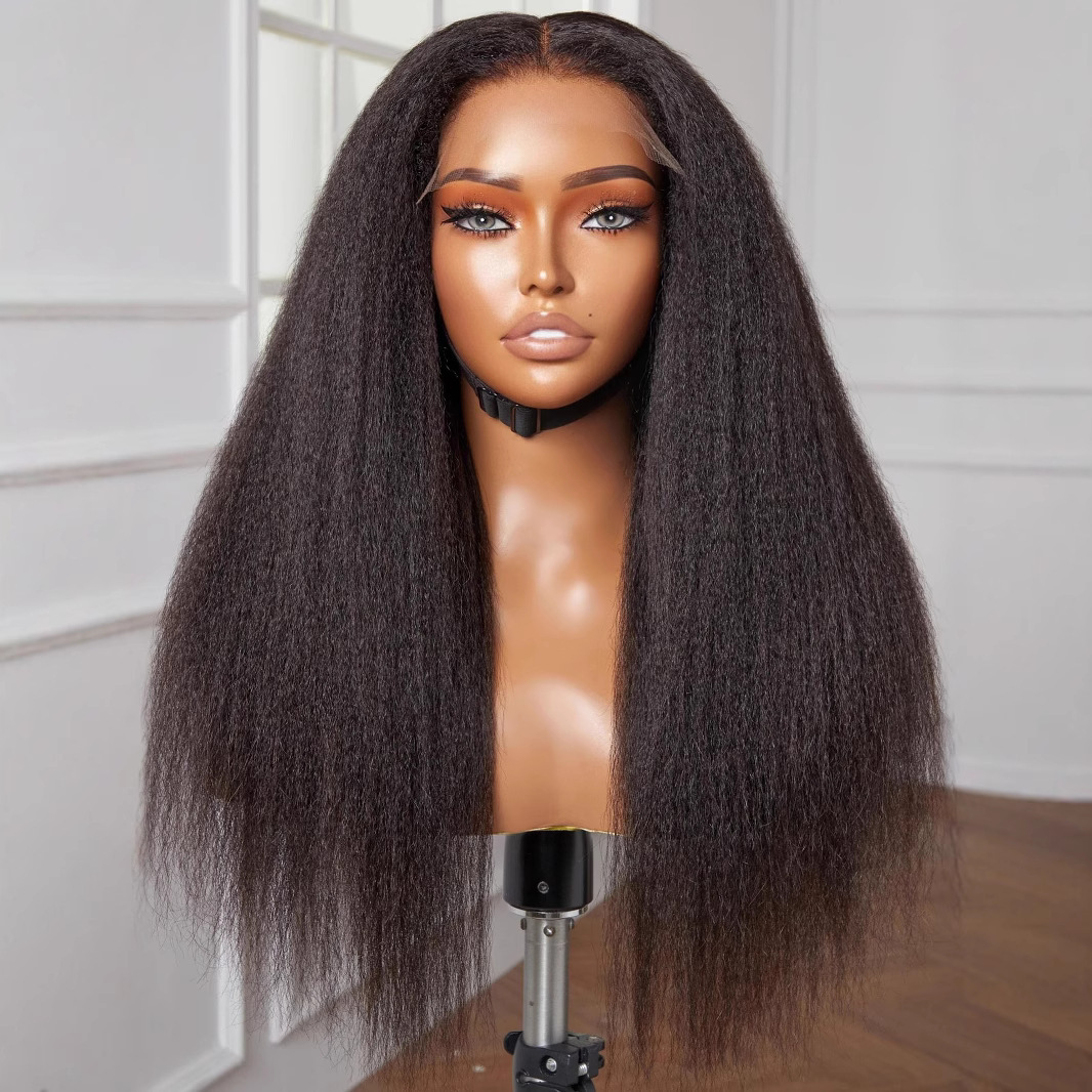 Peluca transfronteriza de moda europea y americana de las mujeres de fibra química sombrero negro de longitud media pelo liso yaki fabricante en stock