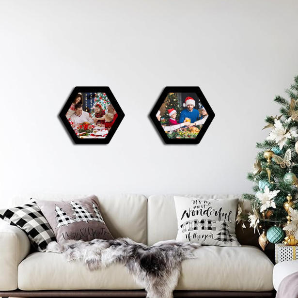Cross-Border Best-Selling Pure Solid Wood Hexagonal Photo Frame Hexagonal Picture Frame Polygonal Corporate Culture Photo Honeycomb Picture Frame