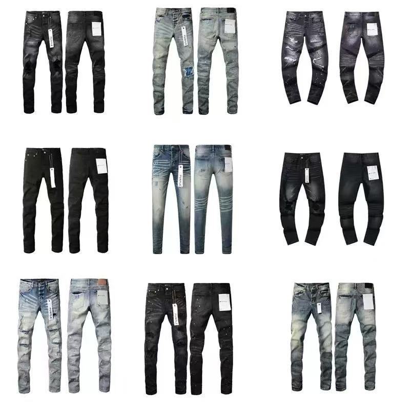 High-Quality Pur Foreign Trade Style Punk Retro Blue Ripped Slim-Fit Stretch Printed and Dyed Skinny Men's Jeans