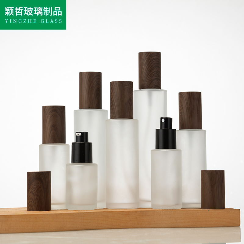 黑木纹磨砂玻璃按压瓶磨砂玻璃喷雾瓶黑木纹盖子30ml