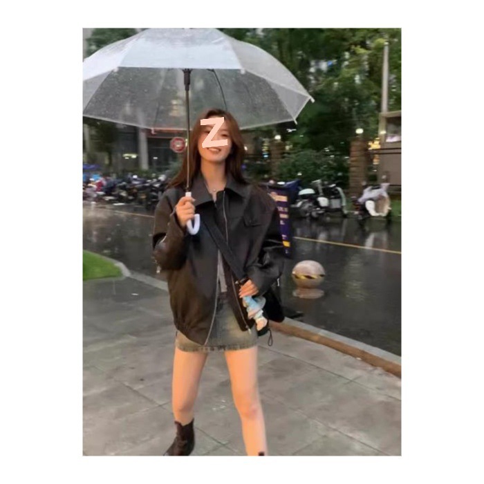 2025秋冬季美式复古咖色皮衣外套夹克老钱风外套女美拉德穿搭|undefined