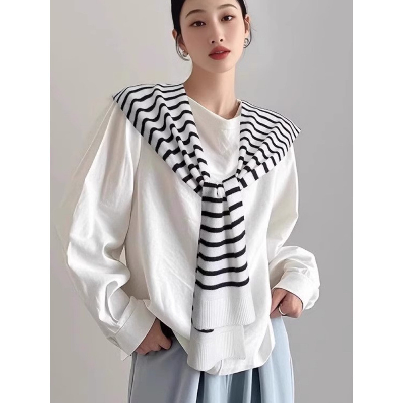 Four-Season Small Shawl Cape for Women, Spring and Autumn Air-Conditioned Room Shoulder Stripesd Outerwear, Classy Shoulder Pads, Waistoutwear, Woolen Scarf