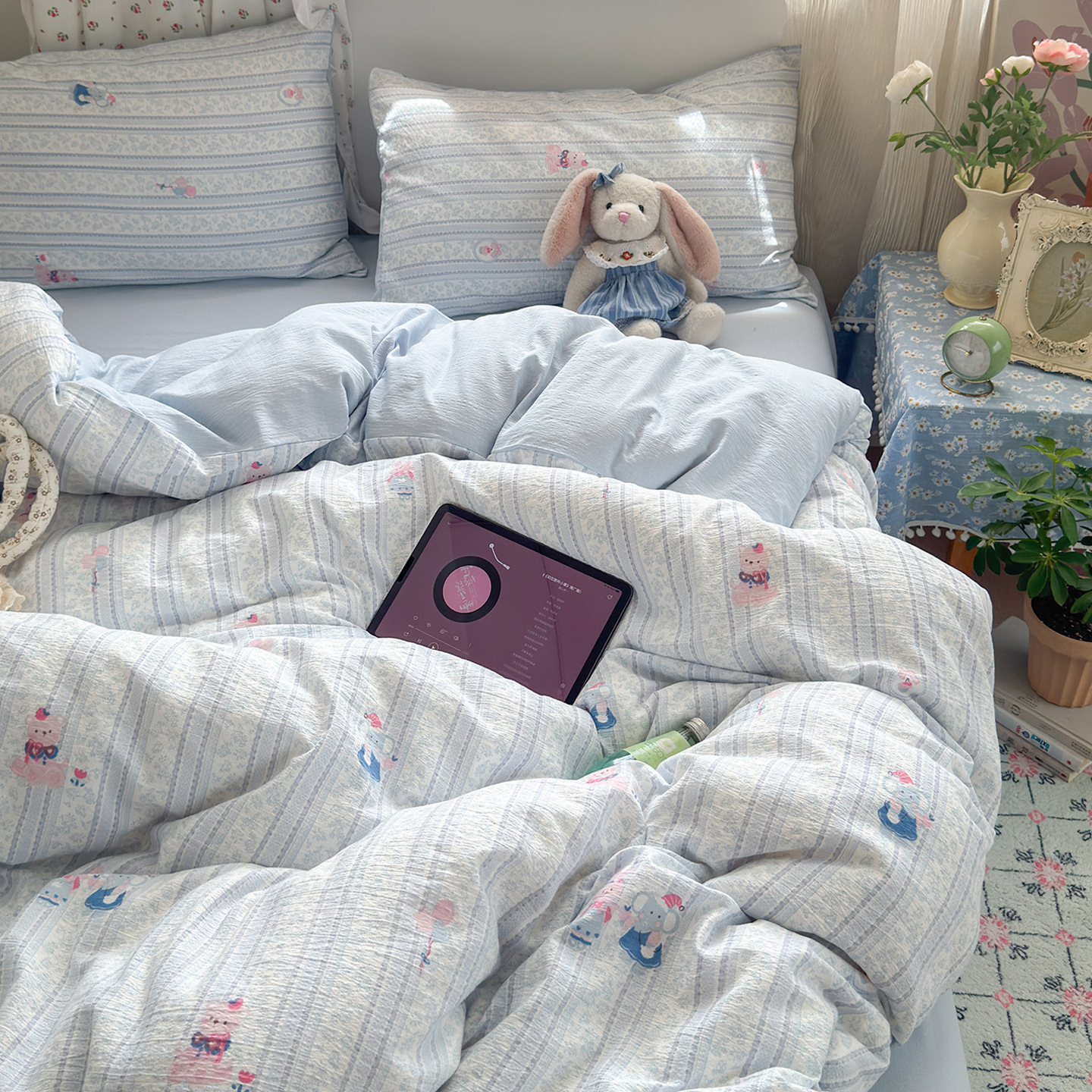 Una clase de cuatro piezas de grado materno-infantil de algodón puro de doble capa de algodón en la cama cubierta de sábanas de cama nueva cama de dormitorio Kasa San set de 4 piezas