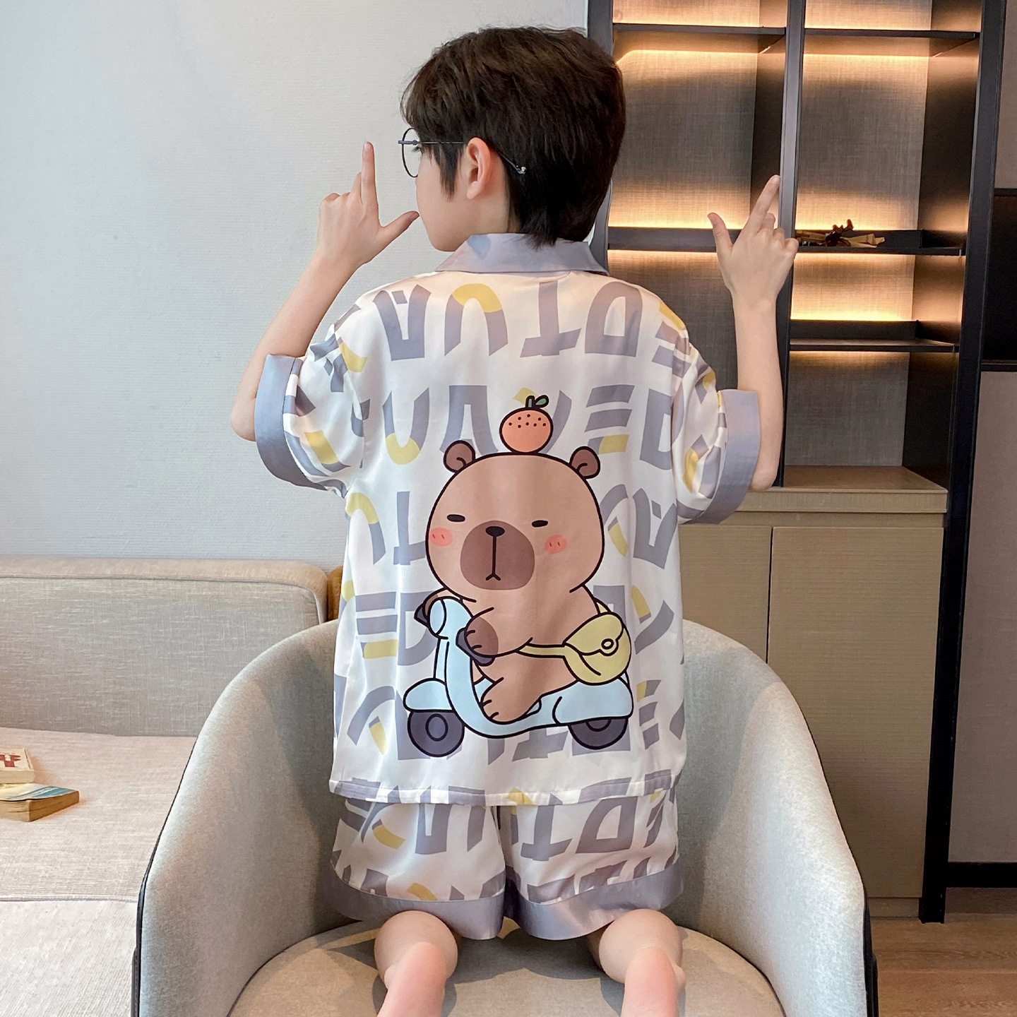 2026 New Boys' Pajamas Children's Summer Ice Silk Short-Sleeve Summer Style Youth Big Boys' Home Wear Wholesale