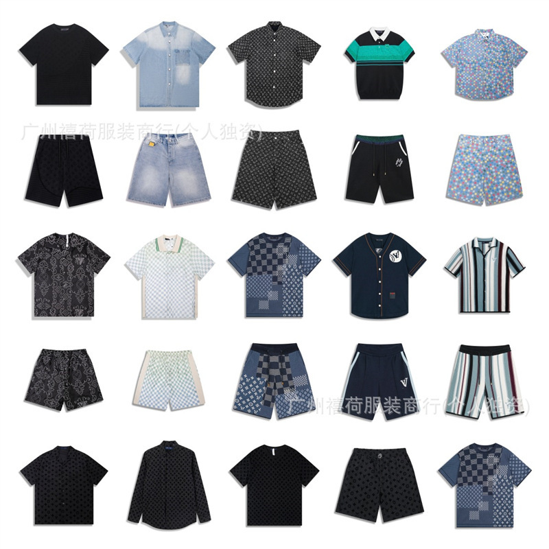 Cross-Border · Correct Version · Lujia 25S New Jacquard Cotton Knit Short Sleeve T-Shirt and Shorts Set