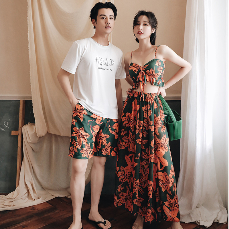 2026 New Couple Swimsuits, Men's Beach Shorts, Women's Three-Piece Skirt-Style Split Swimsuit, Bikini, Beach Vacation Outfit