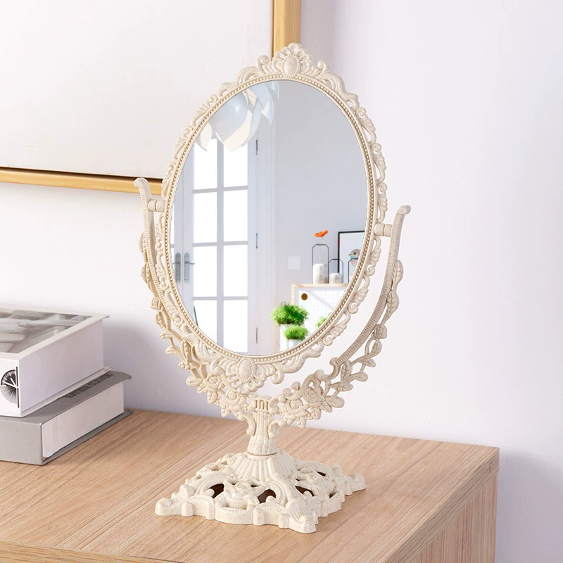 Table Mirror, Wheat Straw Frame, Princess Double-Sided Rotating Desktop Mirror for Kids (White)