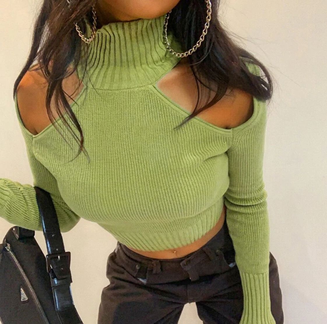 Fashion Solid Color Acrylic High Neck Long Sleeve Regular Sleeve Hollow Out Knitwear display picture 2