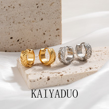 跨境新款ins小众手工批花马尾耳扣女时尚个性镀金钛钢高级感耳环