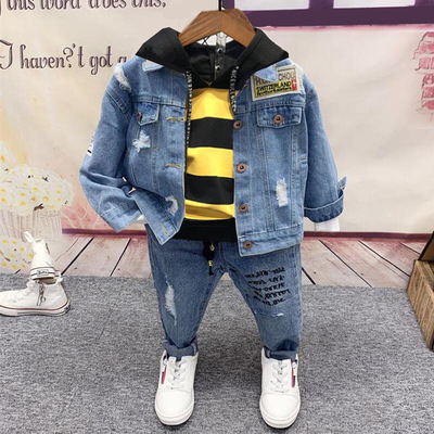 Traje de primavera para niño Traje de bebé de tres piezas de mezclilla atractivo para niño_voghion.com