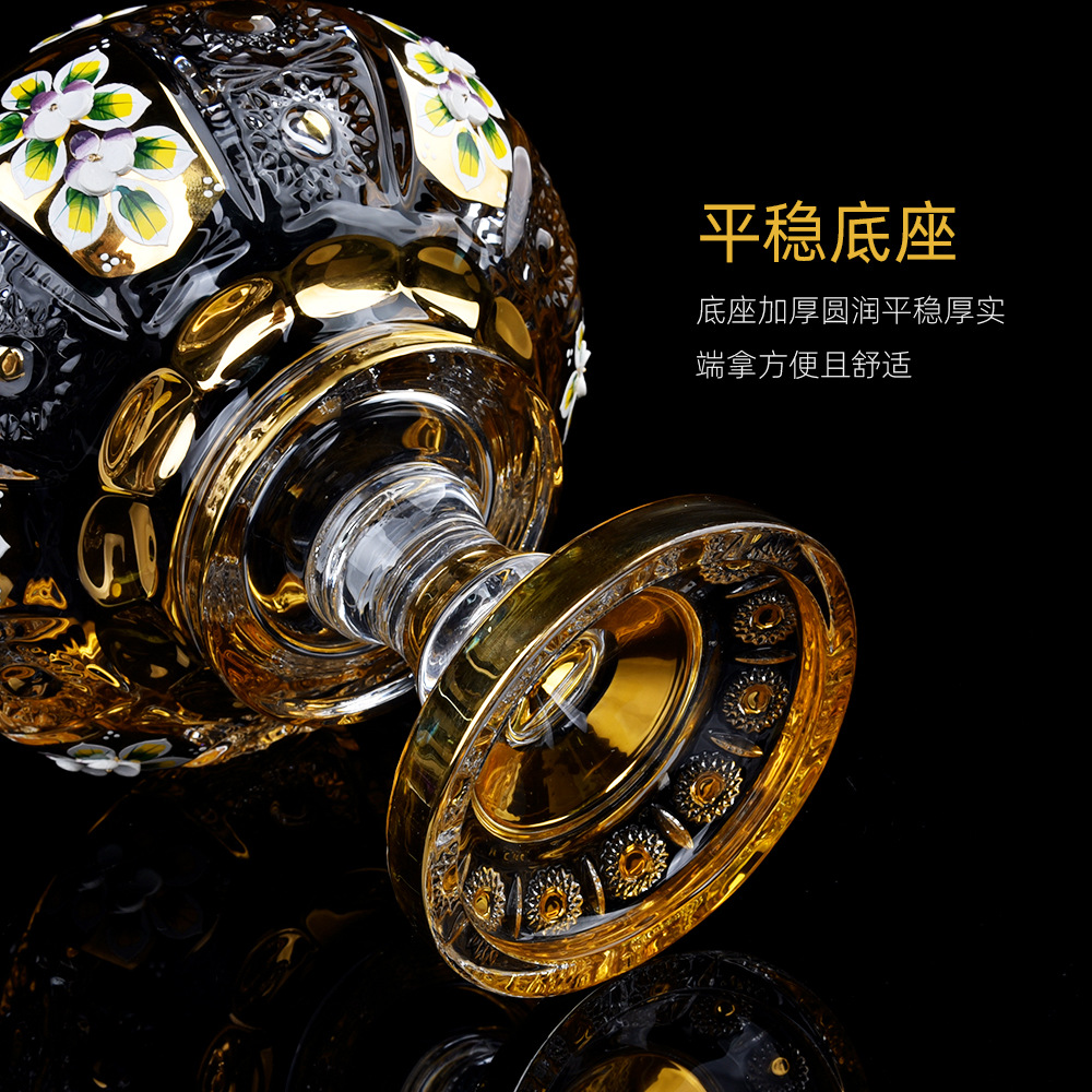 中东珐琅花果斗三件套北欧水晶玻璃高脚镀金果斗家居婚庆装饰摆件