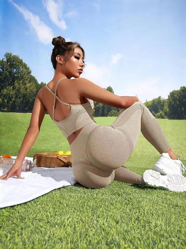 Cross-border new solid color seamless back cross bra and trousers yoga suit women's sports fitness yoga clothes