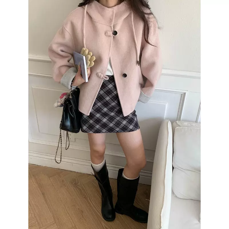 3th Morning 卢森堡少女 减龄抽绳连帽羊毛双面呢外套ZY3394