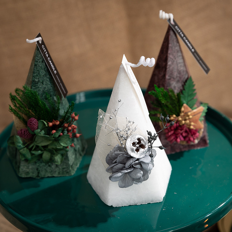 Decoración de Navidad para el hogar velas Decoración de escritorio de Navidad se puede encender velas aromáticas inodoras flor seca Candlestick