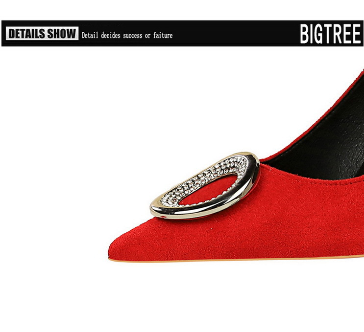Sapatos femininos de banquete pedicure salto fino super alto camurça boca rasa pontudo metal strass fivela sapatos únicos salto alto_voghion.com