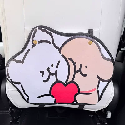 Line Puppy Style Cartoon Cute Car Seat Back Anti-Kick Pad Simple and Comfortable Storage Bag Anti-Kick Pad Anti-Dirty Pad (Chair back anti-kick pad) - line-puppy-anti-kick-pad-1-piece