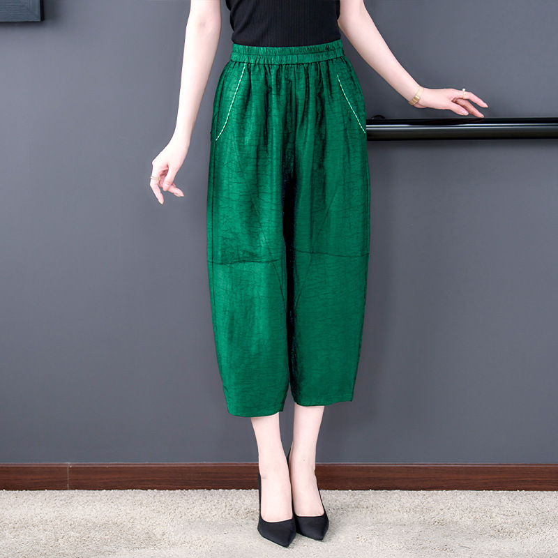 plus size Xiangyun Yarn Pants 2023 Summer New Mothers' National Style Retro Meat Covering Slimming Elastiness Waist Haren Pants