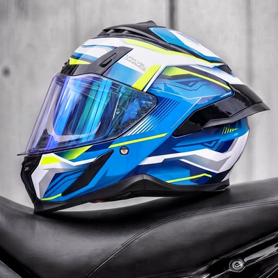 riding, full-face motorcycle helmet, Motosiklet kaskı (dəbilqə) - blue-speed-electronic-blue-coating-mirror-free-clear-mirror-m55-56cm