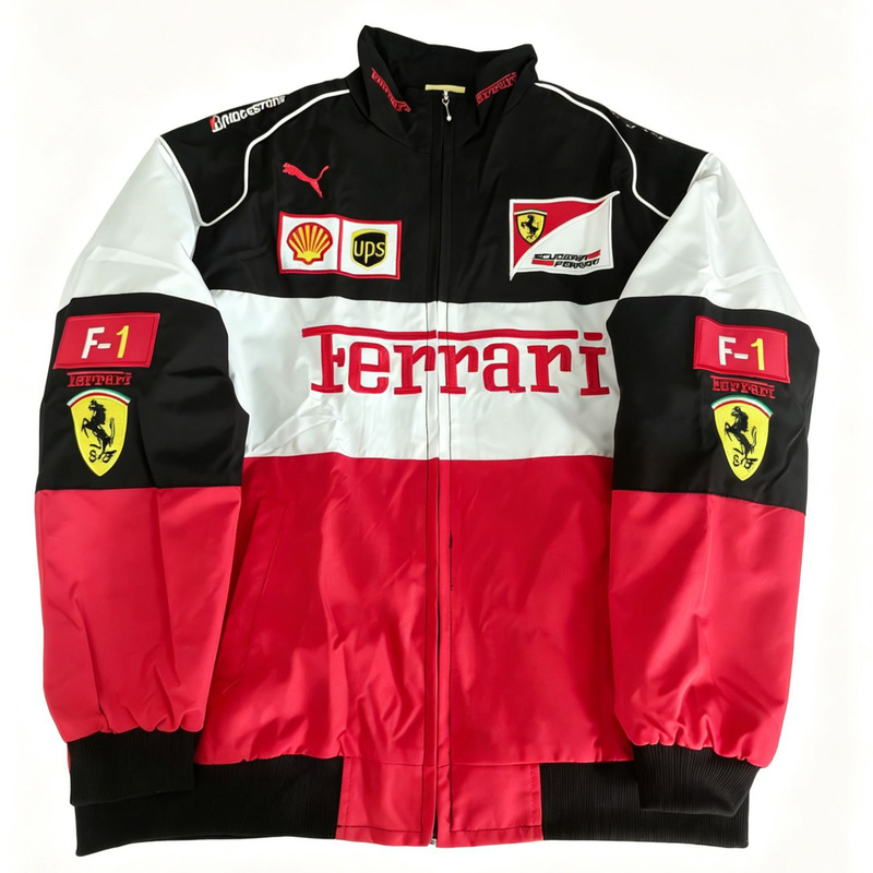 European and American Cross-Border Fully Embroidered Racing Suit Trendy F1 Retro European and American Style White French Print Embroidered Jacket European and American Cross-Border Fully Embroidered Racing Suit Trendy F1 Retro European and American Style White French Print Embroidered Jacket