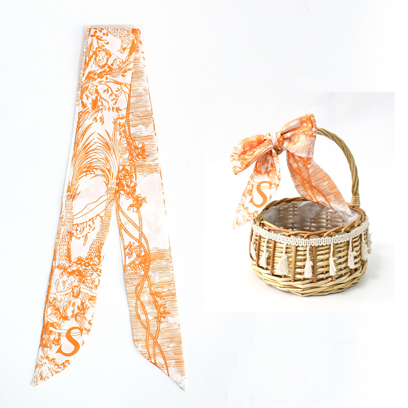 Primavera y verano de moda casual bolsa de decoración bufandas flores de seda de alta calidad 24 letras largas tiras multipropósito