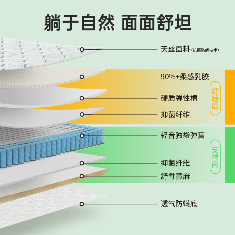 Sleepbao Guangnian Plus Spine Protection Jute Mattress Soft and Hard Dual-Use Independent Spring 25cm Latex Simmons Home