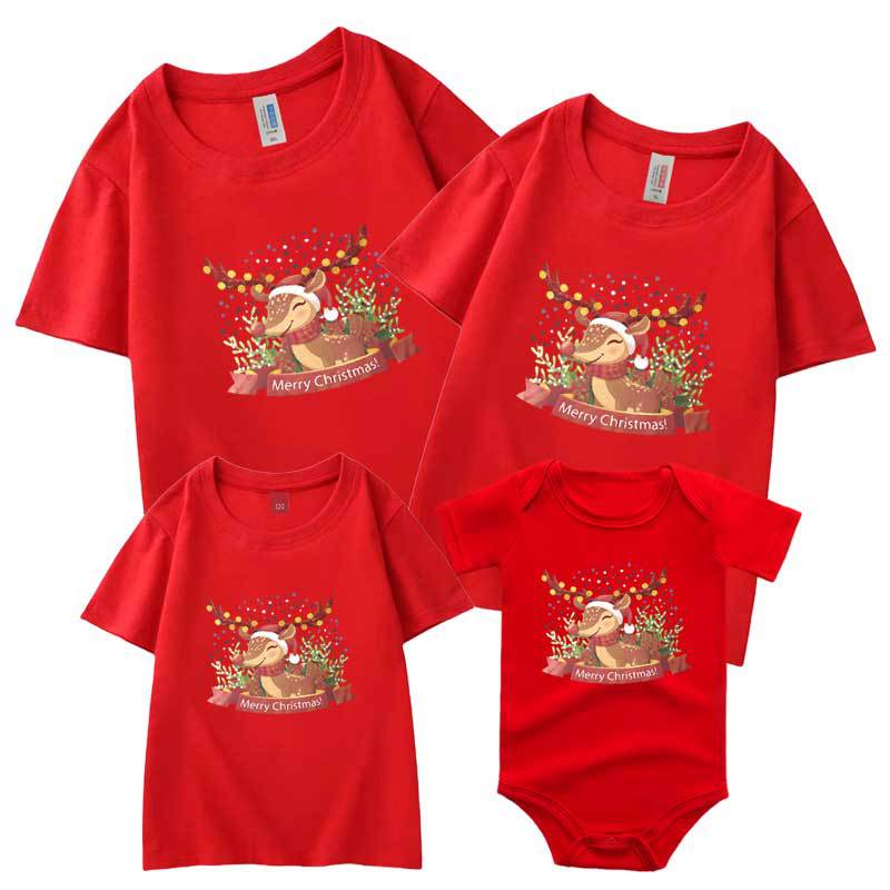 Comercio electrónico transfronterizo Ropa de padres e hijos de Navidad europea y americana nueva camiseta de madre-hijo de Tres Bocas manga corta