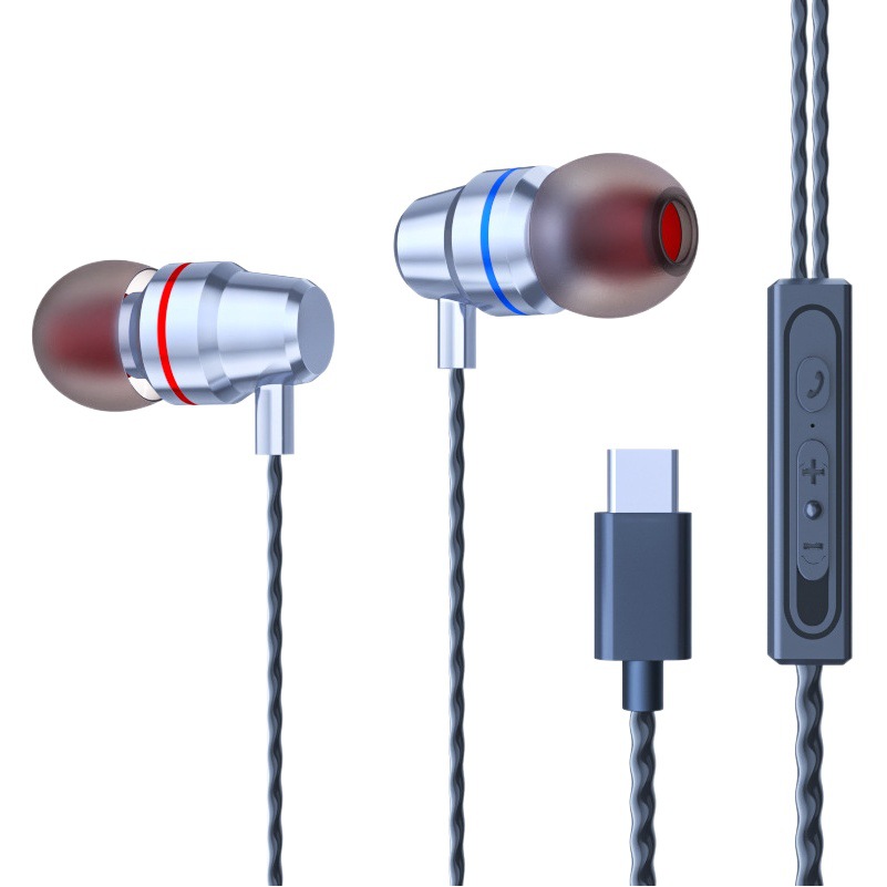 [Seleccionado] Tipo de cabeza plana digital tipo c de metal de graves pesados, adecuado para auriculares con cable para teléfonos móviles Huawei Xiaomi