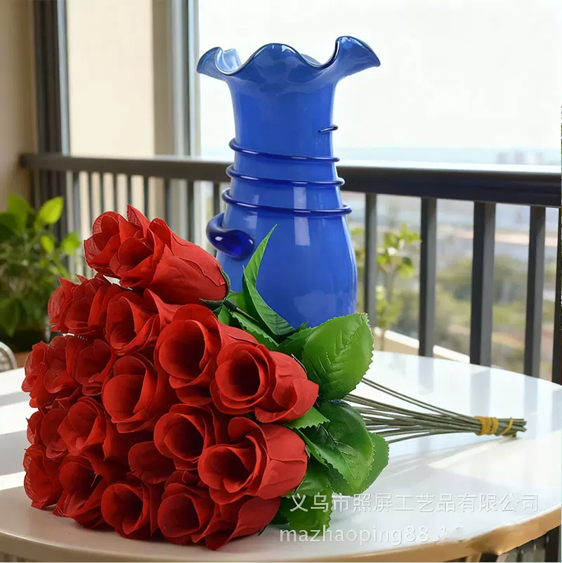 义乌照屏工艺品批发单支仿真玫瑰花二层单枝春蕾居家装饰拍照道具