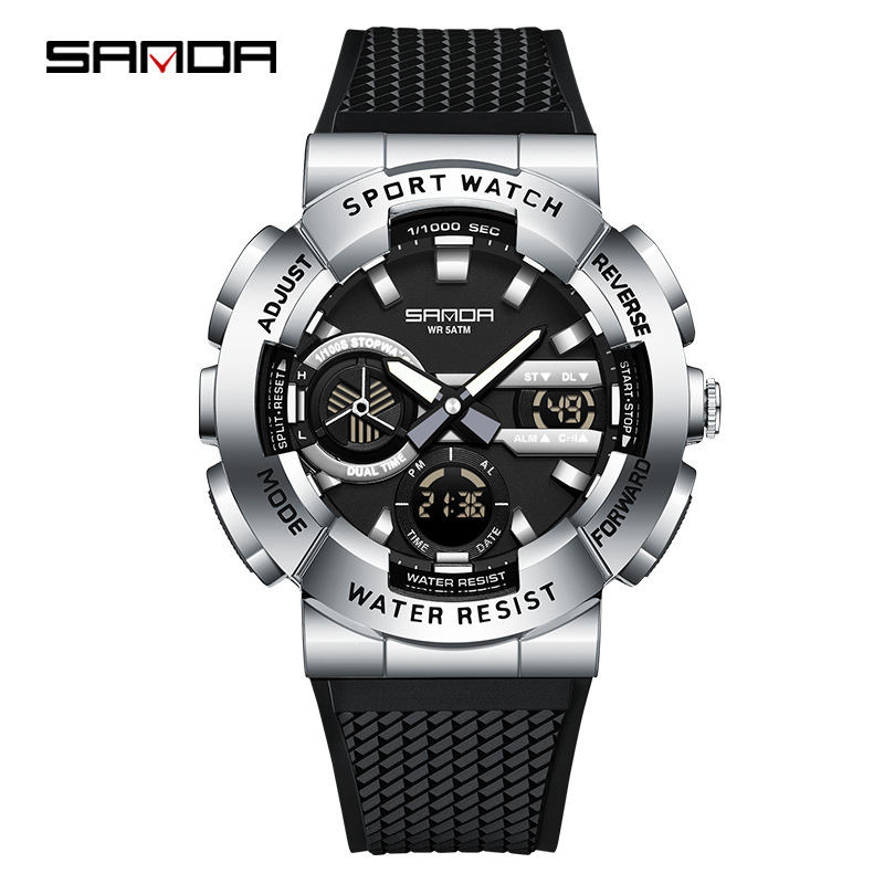 SANDA reloj impermeable de luz nocturna reloj deportivo para hombres estudiantes multifuncional reloj de pulsera electrónico 3365