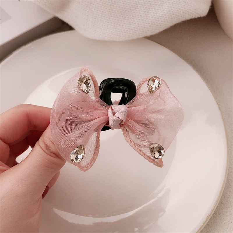 Elegante temperamento arco pequeño clip de agarre de cabello de mujer cabeza atrás medio clip de agarre de cabello nuevo toque de agarre de cabello de diamante