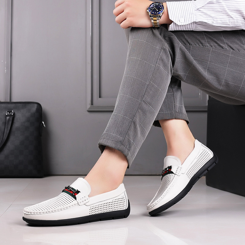 2023 Verano nueva primera capa de cuero de vaca sandalias de los hombres de cuero transpirable zapatos casuales de los hombres huecos zapatos de agujero suave transfronteriza