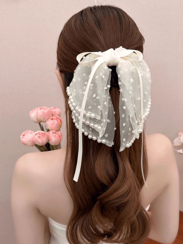 フレンチライトラグジュアリーリボンヘアピン2025後頭部かわいいクリップクリスタルペンダントハーフタイヘアピンヘッドドレス|undefined