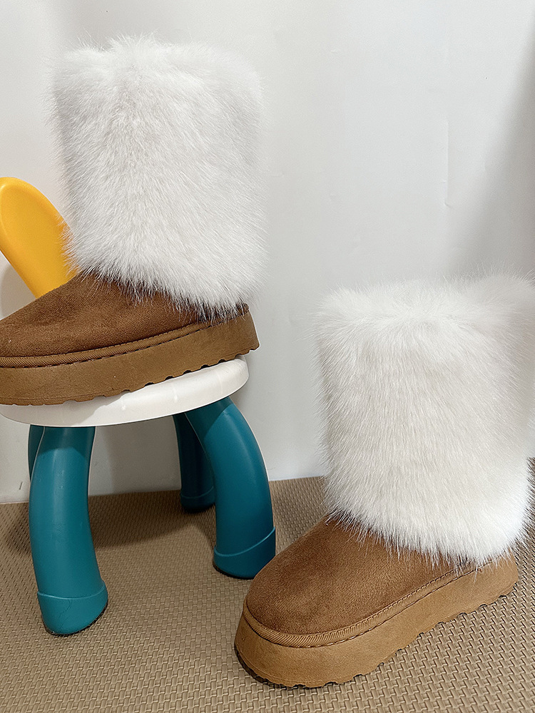 2024 botas de lana de tacones altos, zapatos de invierno para mujeres, botas de nieve de lana de alto perfil