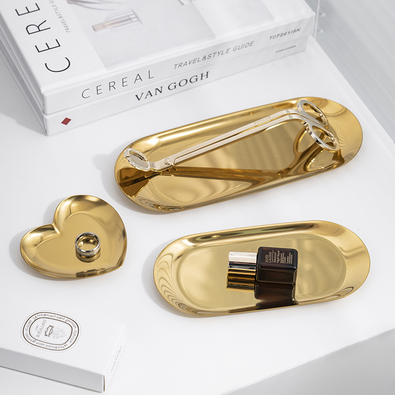 Scandinavian Ins Style Stainless Steel Metal Storage Tray Oval Ornaments Display Tray Cosmetics Storage Tray