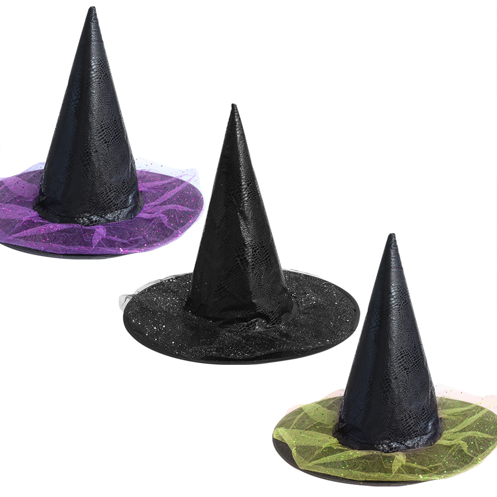 Sombreros de Halloween para niños y adultos, artículos para fiestas, sombreros de mago, sombreros de hechicero, sombreros de bruja de malla de cuero