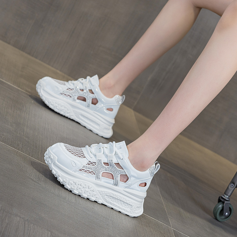 Giày sneaker chunky nữ đế dày mặt lưới thoáng khí phong cách thể thao — M2877 màu be, M2877 màu xanh lam, M2877 Màu tím
