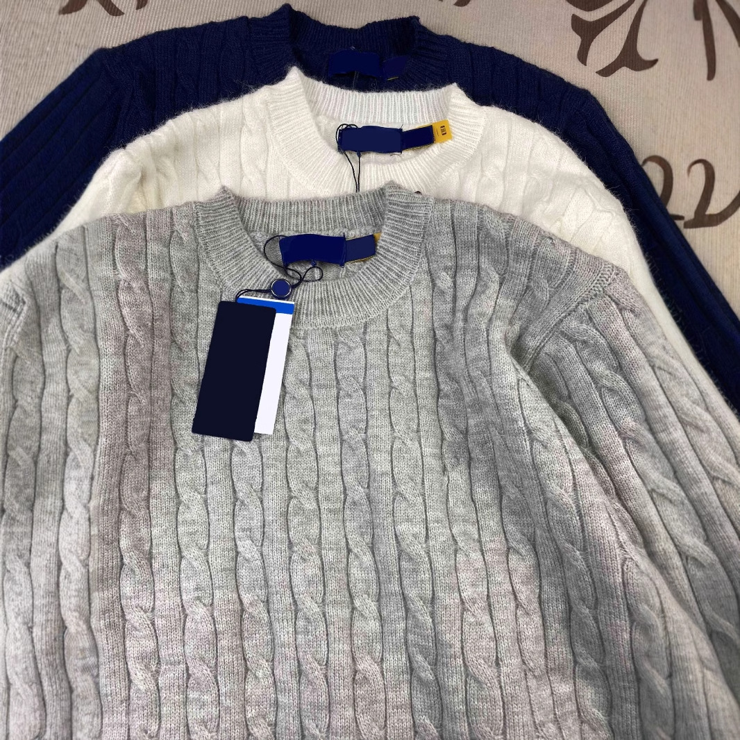 Sweep size RL Raff real pony logo round neck sweater men's autumn and winter warm twist couple sweater women's embroidery