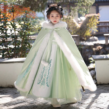 儿童汉服冬季加厚拜年服2025新款女童古装加绒唐装超仙绿色中国风