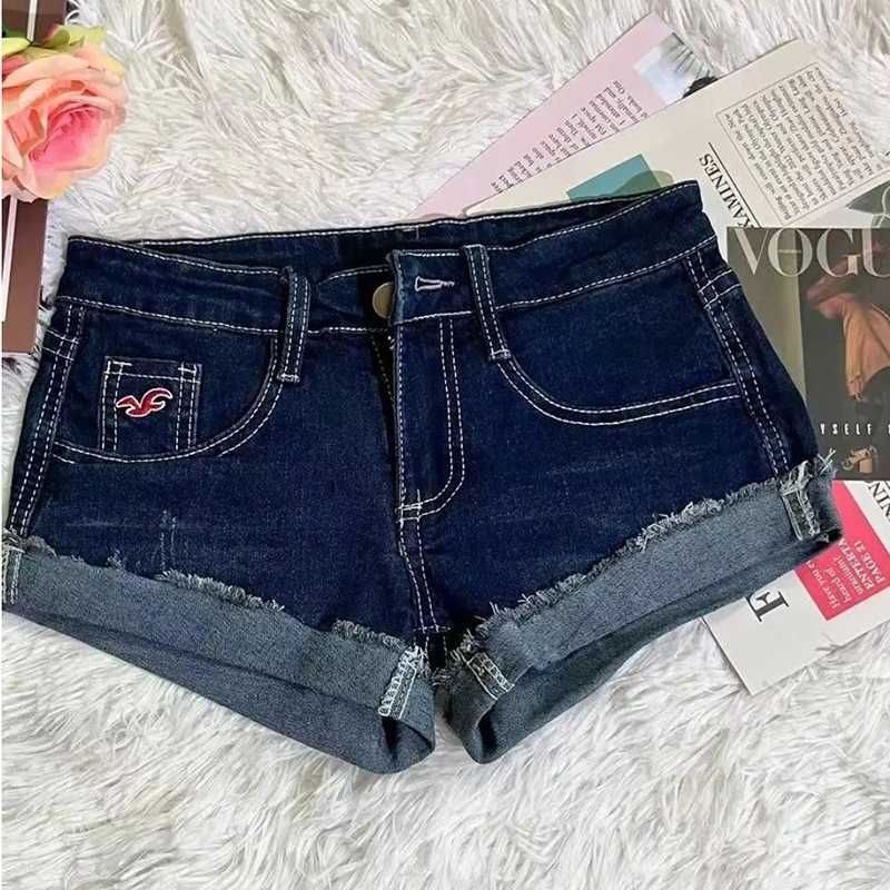 Hot Girl Retro Design Cuffed Denim Ultra-Short Shorts Summer New Low-Waist Elastic Rolled-Edge Hot Pants
