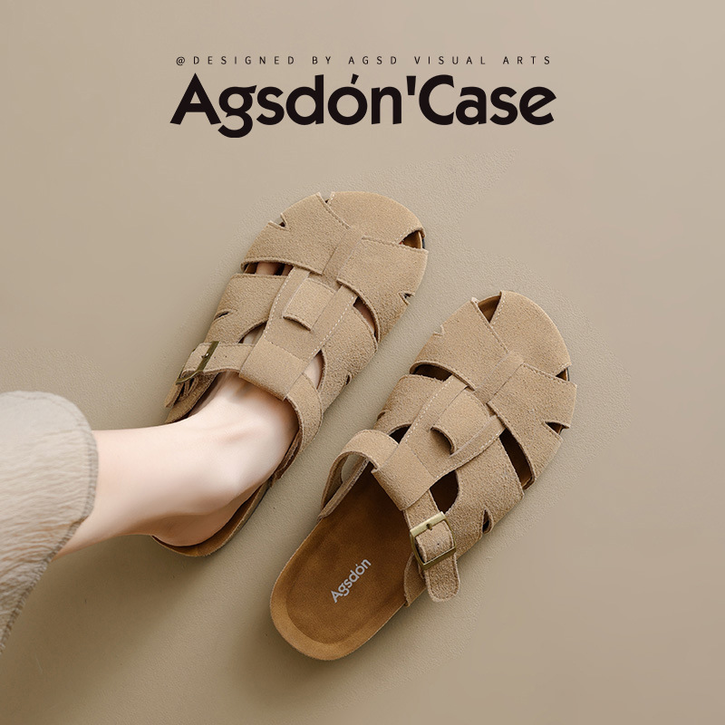 Augustion Half-pantuflas para mujer 2025 nuevo estilo de verano tejido de plataforma con falda retro Baotou Boken Shoes