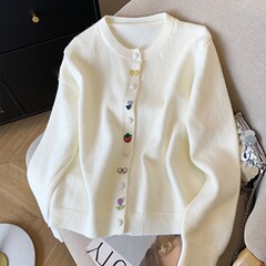 韩系圆领特殊纽扣纯色软糯毛衣女秋冬新款宽松甜美温柔风针织开衫