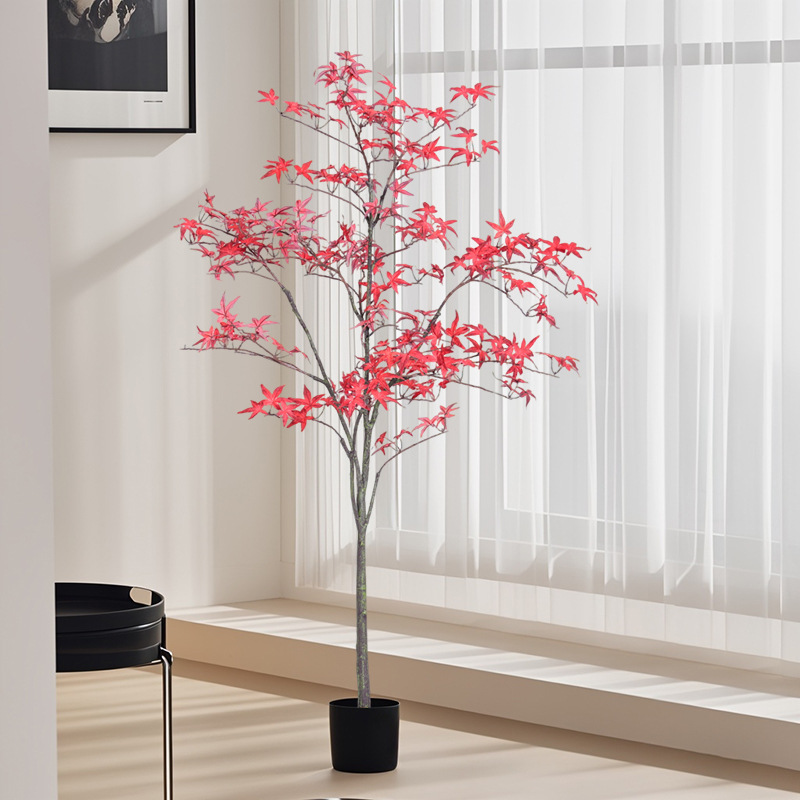 Simulación de arce rojo árbol de hoja de arce árbol falso en macetas gran jardín interior y exterior paisajismo planta falsa decoración de piso