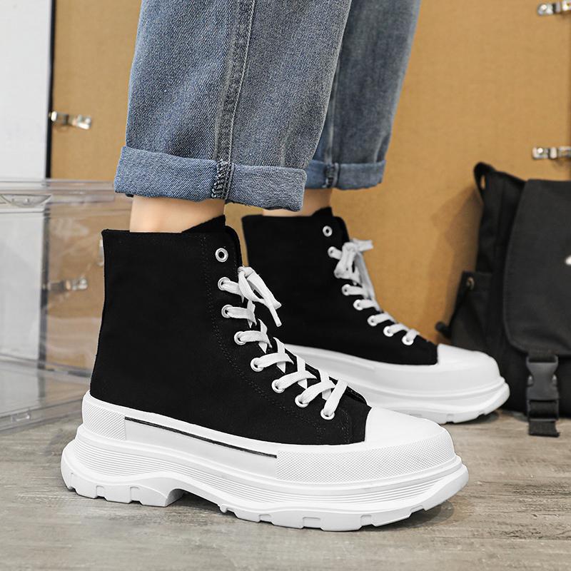 2024 Winter High Canvas Shoes Platform Shoes Platform Shoes Increased Casual Sports Men's Shoes Korean Fashionable All-match Skate Shoes