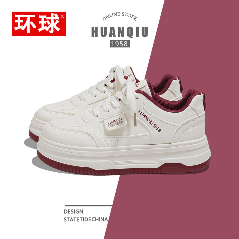 Global Women's Shoes Ancora Red Campus White Shoes 2025 Summer New Hot Style Thick-Soled Student Versatile Sneakers